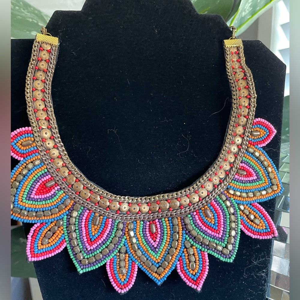 Multi Colored Statement Necklace | Pink Red Green Purple Gold Bronze Orange blue